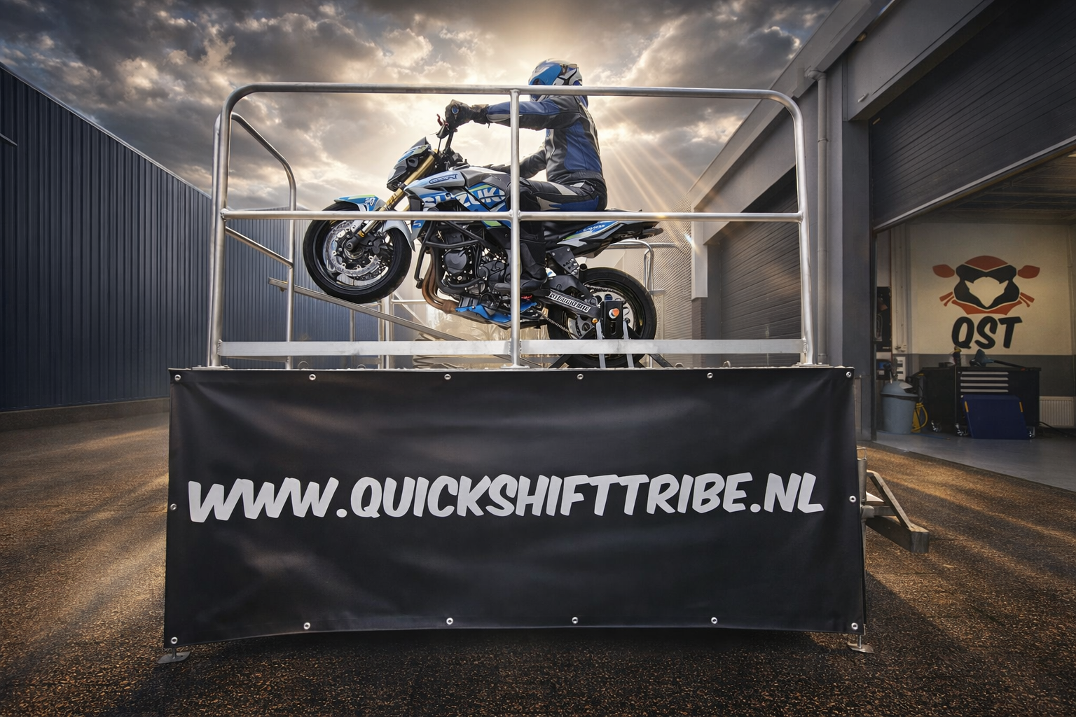 QuickShiftTribe wheelie simulator tijdens een evenement